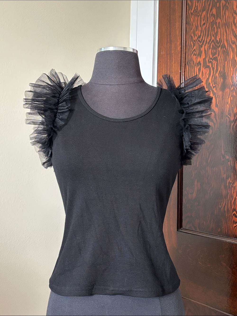 Dolan Black Tulle Shoulder Tank Nylon Cap Sleeve Party Whimsigoth